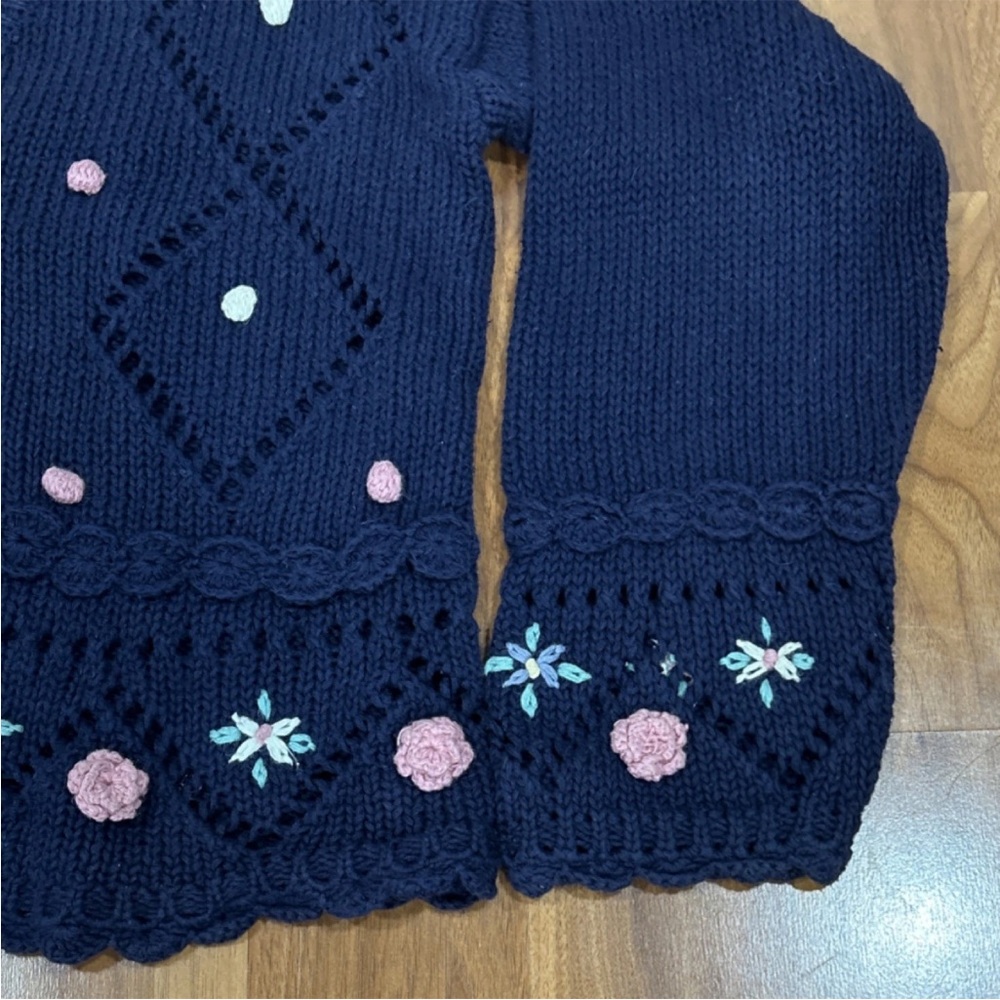 Women's Navy Blue Cardigan with Pink and White Accents - Picture 3 of 8